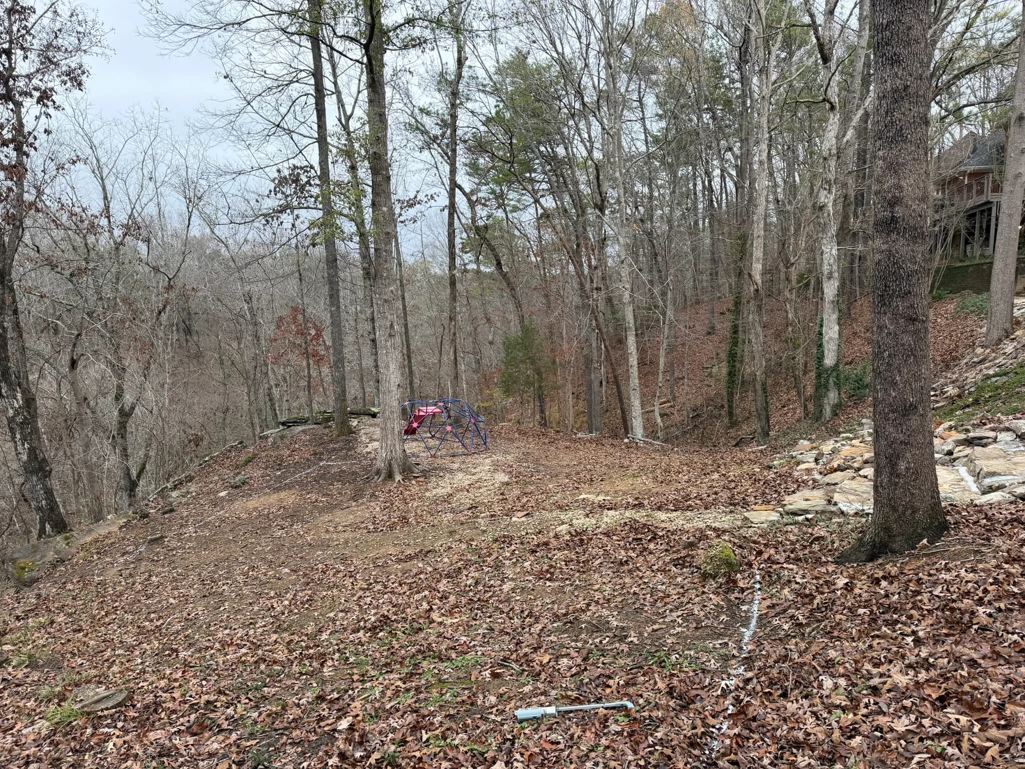 Cross Tie Retaining Wall, Stairs & Backyard Grading — photo 20