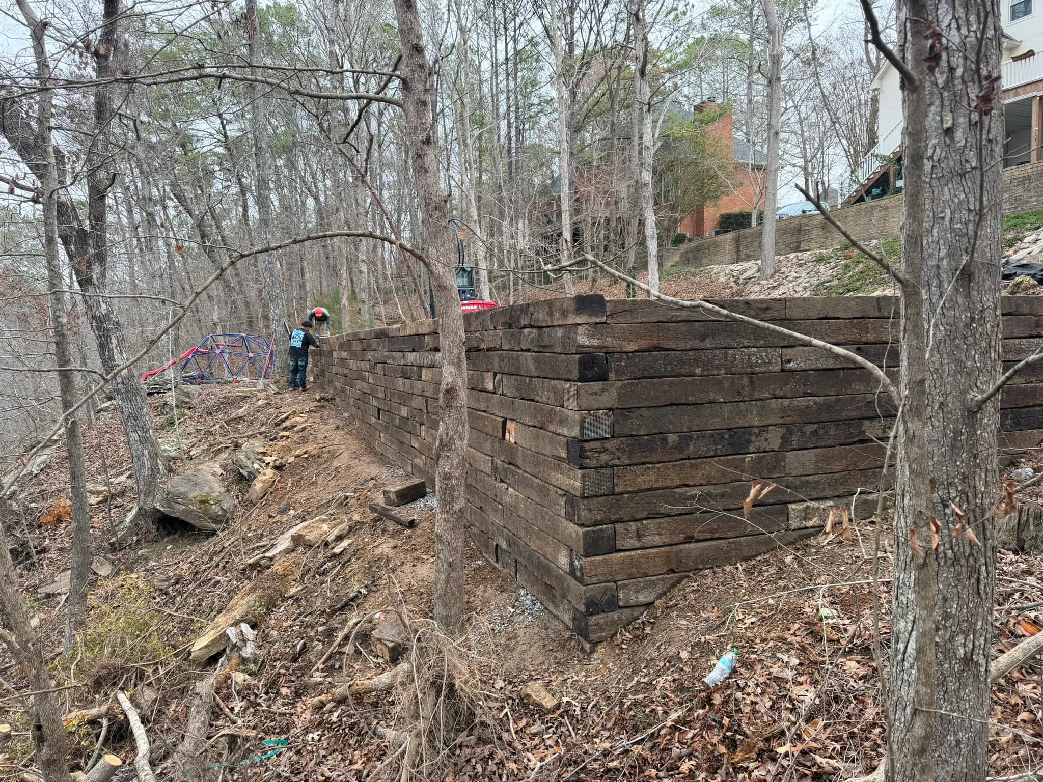 Cross Tie Retaining Wall, Stairs & Backyard Grading — photo 19