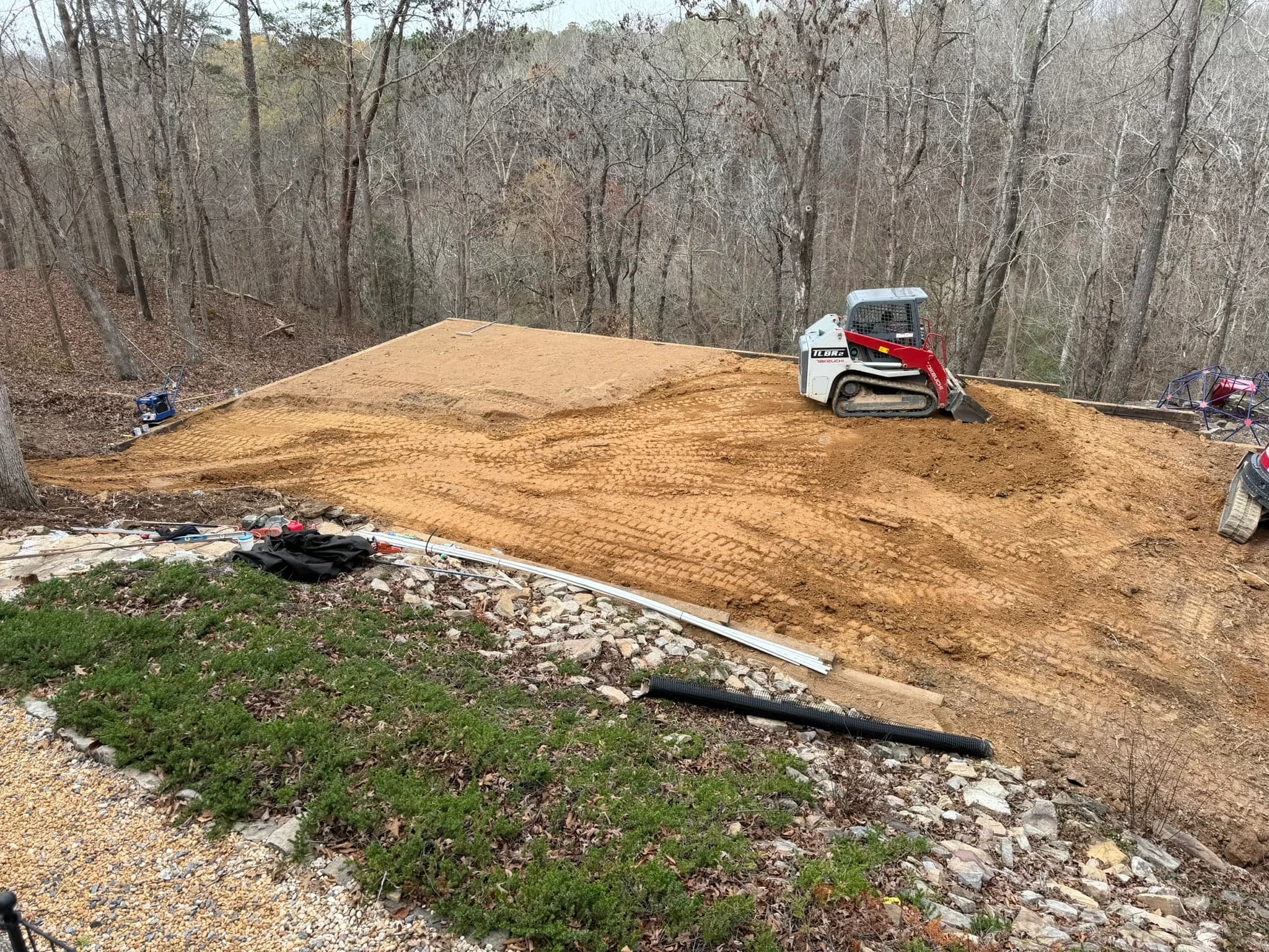 Cross Tie Retaining Wall, Stairs & Backyard Grading — photo 7