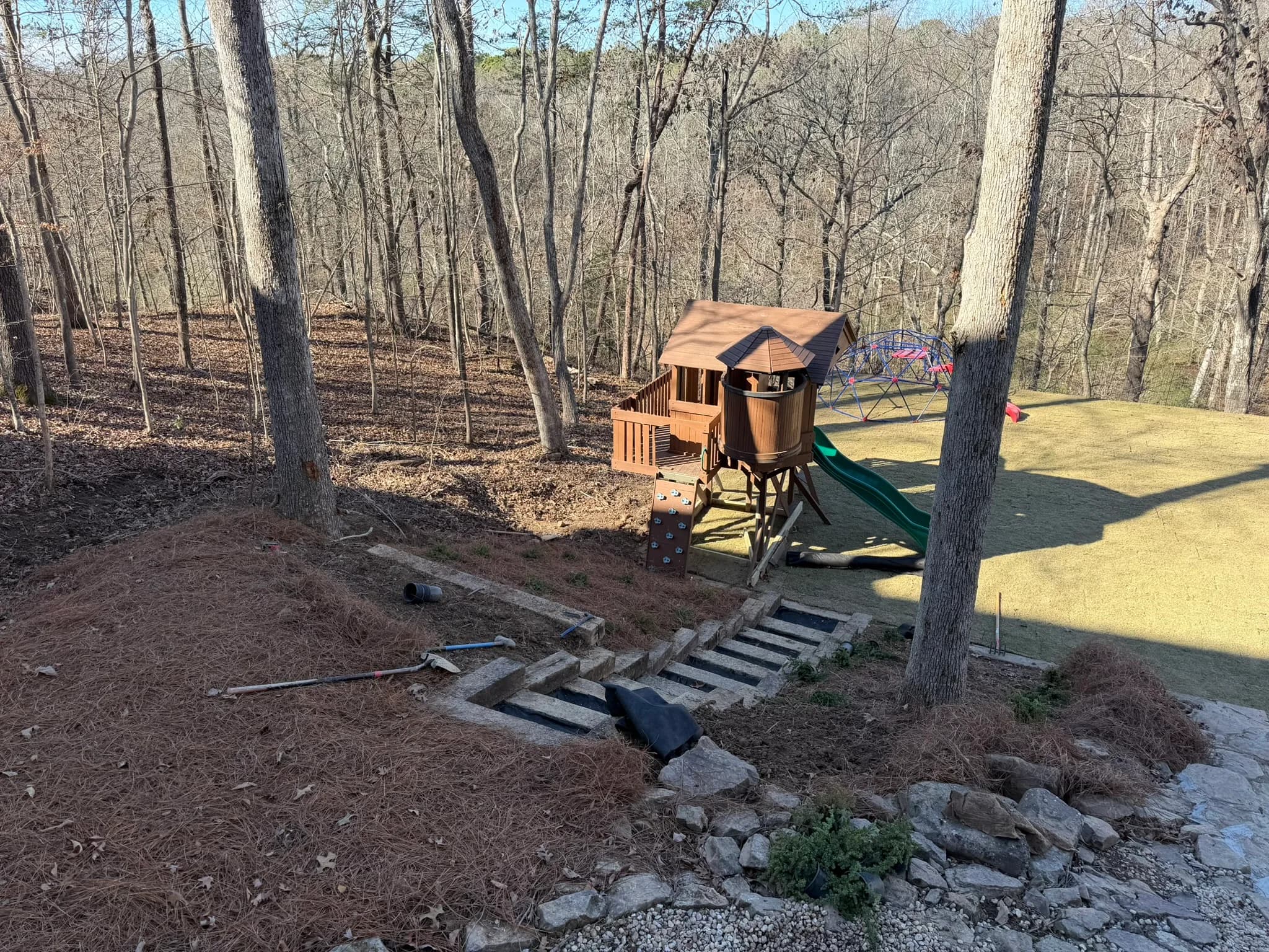Cross Tie Retaining Wall, Stairs & Backyard Grading — photo 28