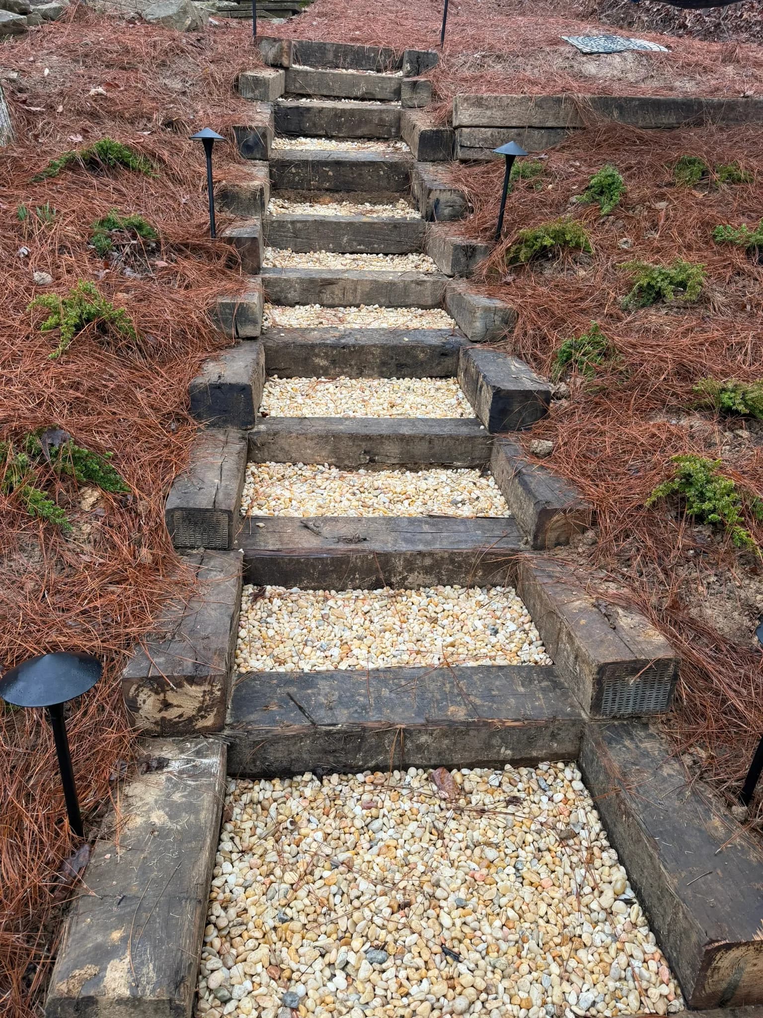 Cross Tie Retaining Wall, Stairs & Backyard Grading — photo 33